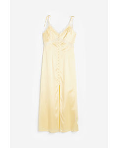 Lace-trimmed Satin Slip Dress Light Yellow