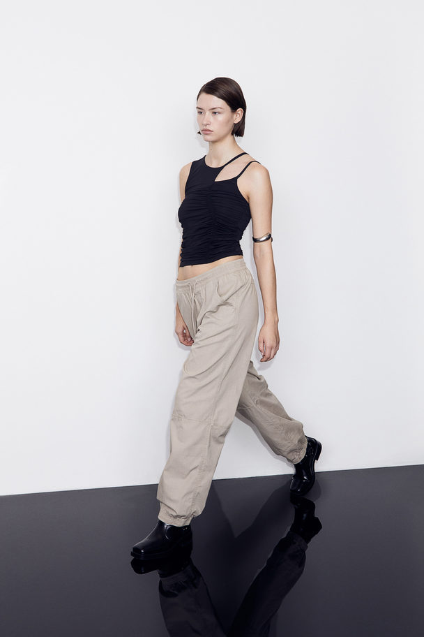 H&M Low-waisted Pull-on Trousers Light Greige