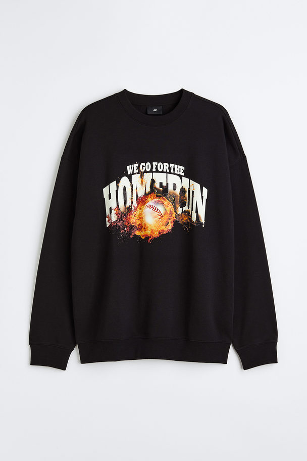 H&M Sweatshirt Oversized Fit Schwarz/Homerun