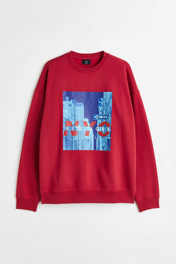 H&M Oversized Fit Sweatshirt Red/new York