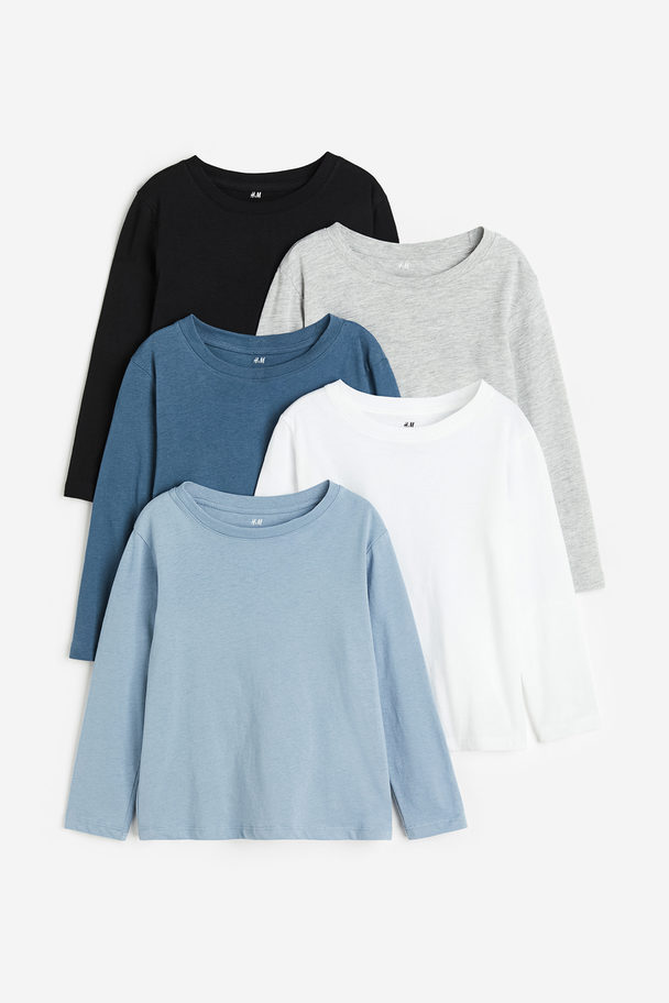 H&M 5-pack Long-sleeved T-shirts Dark Blue/dusty Blue