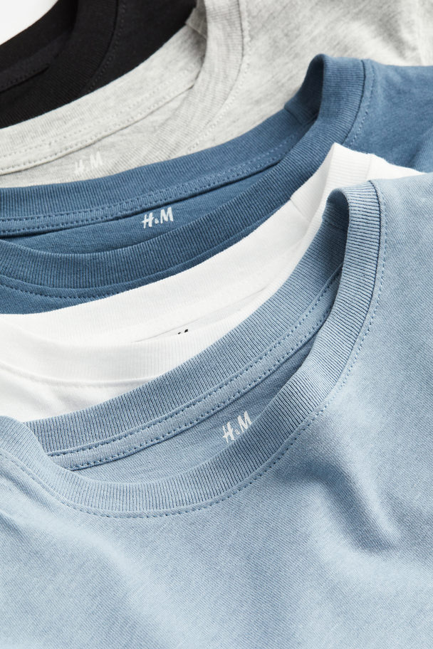 H&M 5er-Pack T-Shirts mit Langarm Dunkelblau/Mattblau