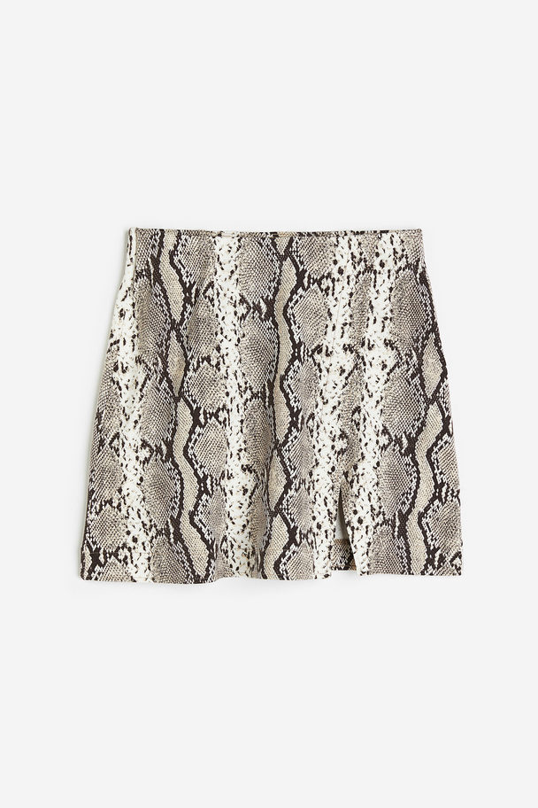H&M Short Wrapover Skirt Greige/snakeskin-patterned