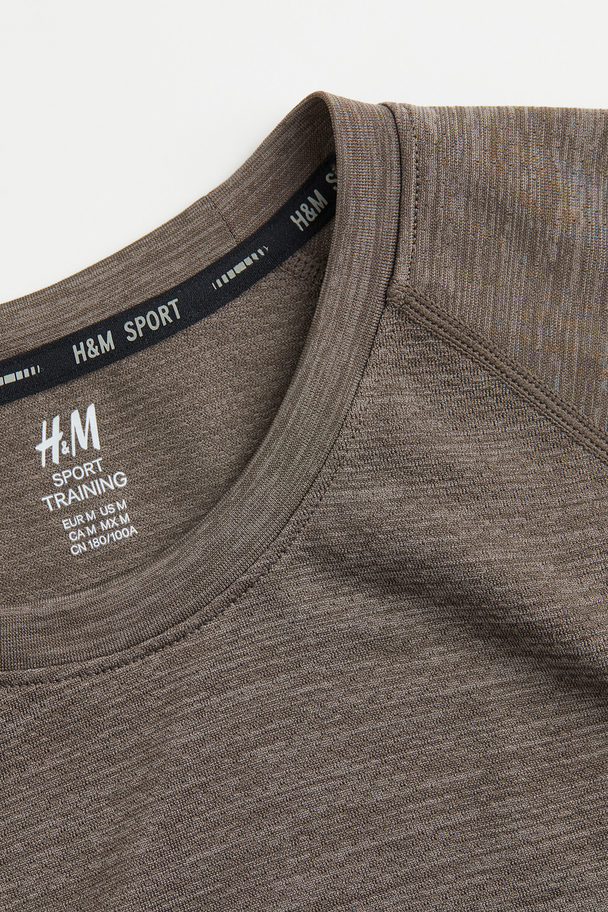 H&M Regular Fit Seamless Sports Top Dark Grey-brown