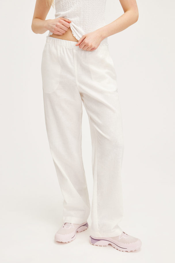 Monki Relaxed Fit Linen Blend Trousers White