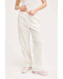 Relaxed Fit Linen Blend Trousers White