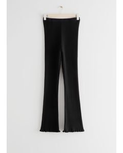 Fitted Rib Knit Trousers Black