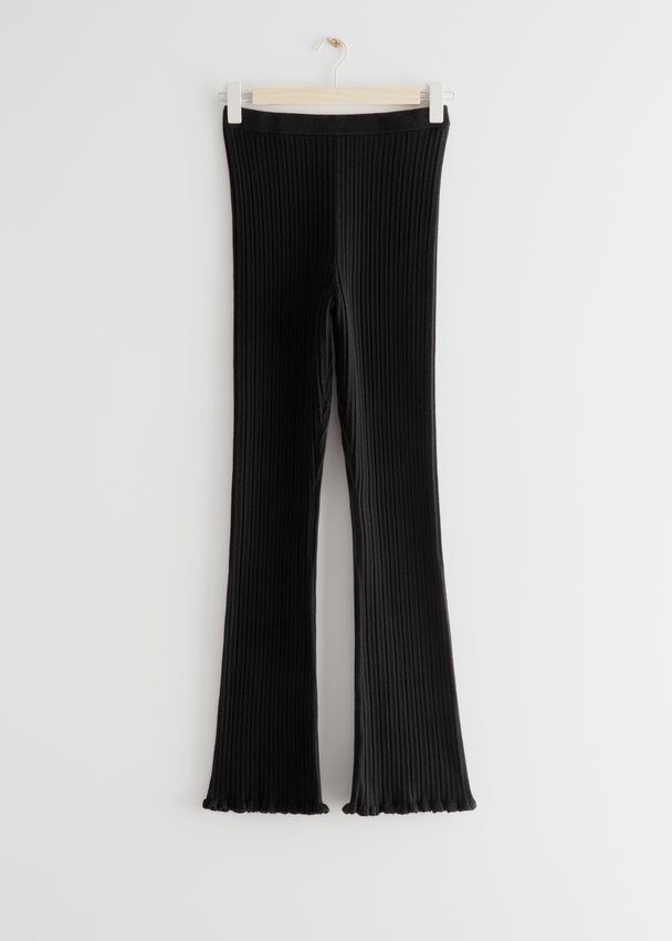 & Other Stories Fitted Rib Knit Trousers Black