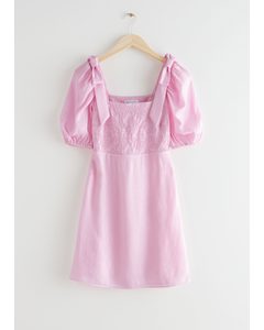 Fitted Puff Sleeve Mini Dress Pink