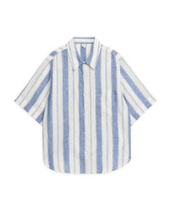Short-sleeved Linen Shirt Blue/off White