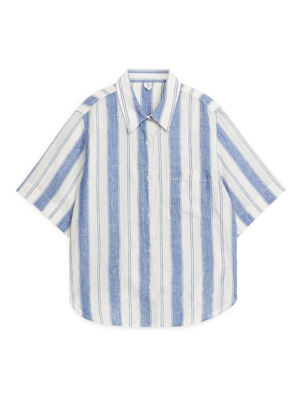 ARKET Short-sleeved Linen Shirt Blue/off White