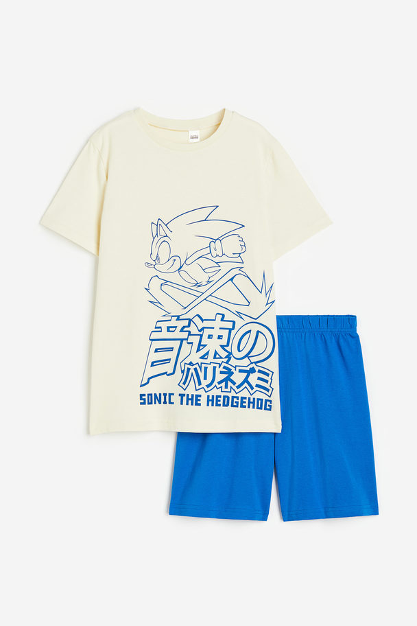 H&M Pyjamas Med T-shirt Og Shorts Blå/sonic The Hedgehog