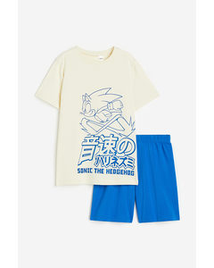Pyjamas Med T-shirt Och Shorts Blå/sonic The Hedgehog