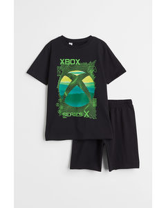 Pyjamas Med T-shirt Och Shorts Svart/xbox