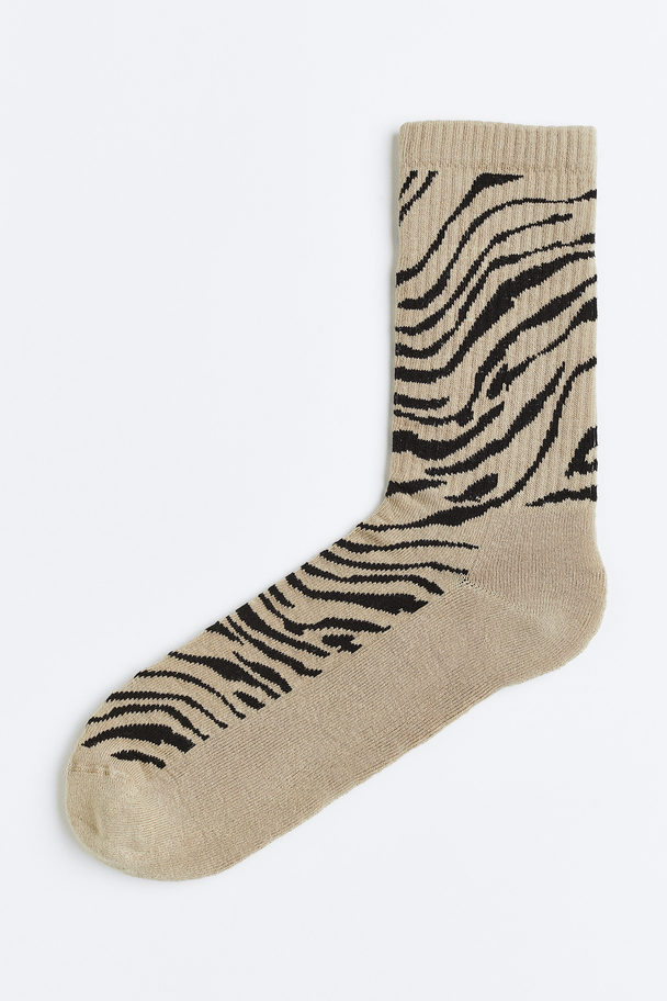 H&M Socken Beige/Zebramuster