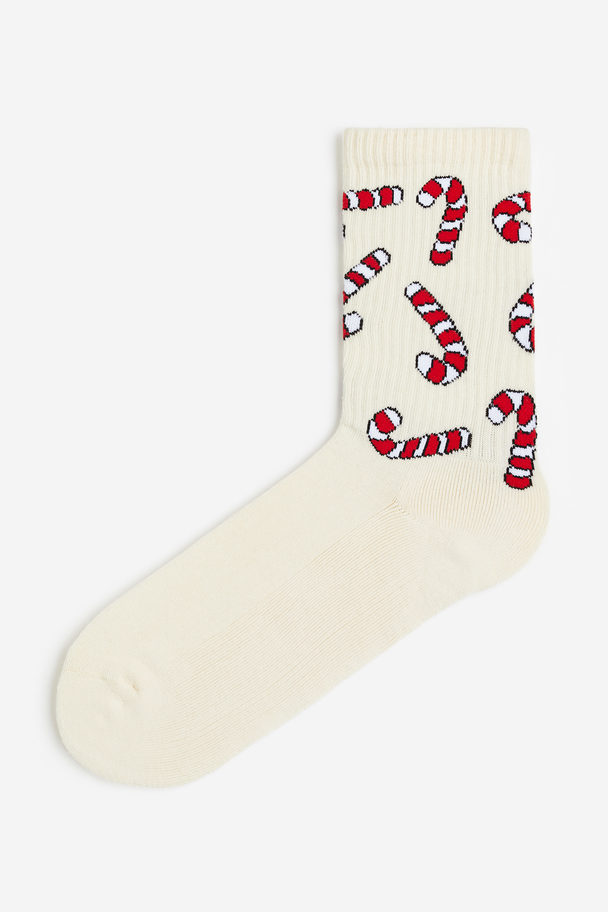 H&M Socks Beige/candy Canes