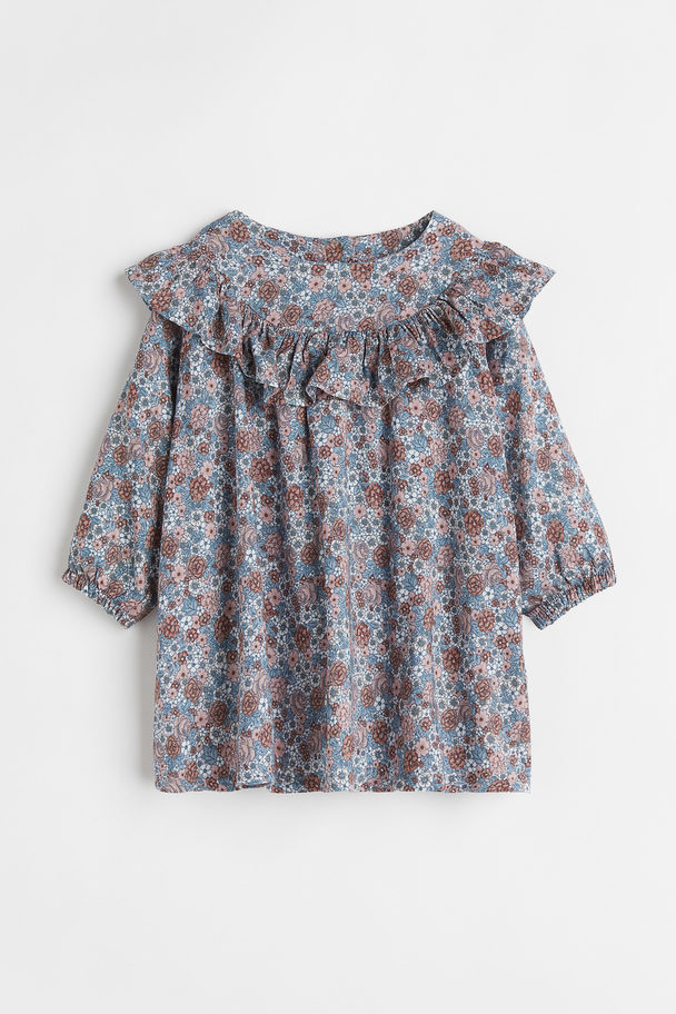 H&M Flounce-trimmed Dress Blue/floral