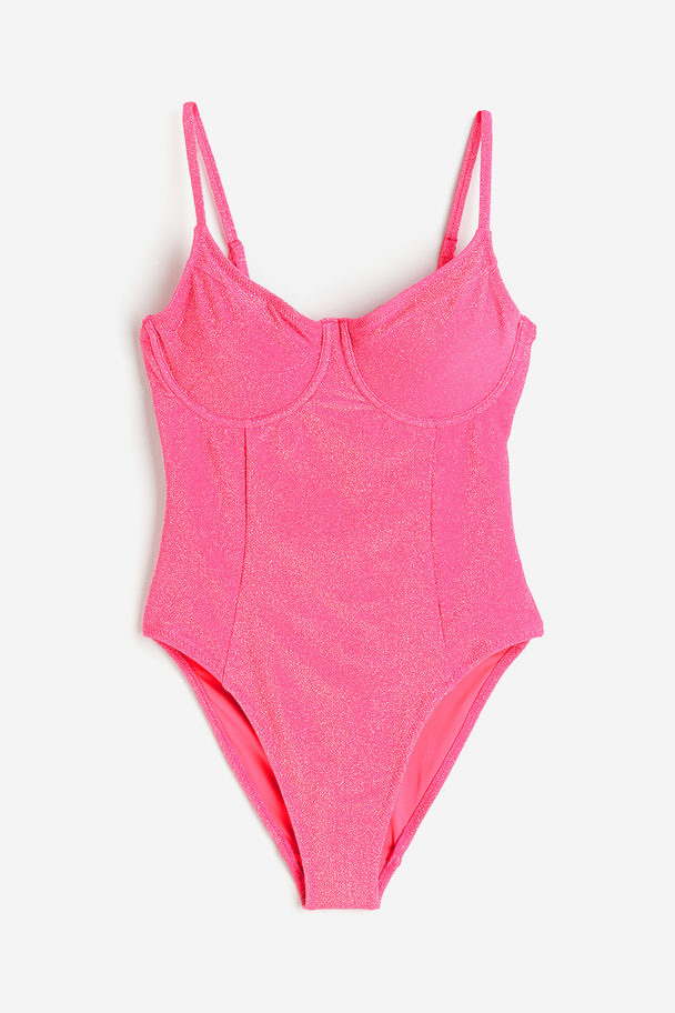 GOOD AMERICAN Sparkle Show Off One Piece Knock Out Pink