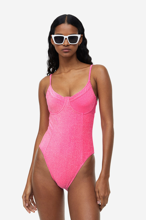GOOD AMERICAN Sparkle Show Off One Piece Knock Out Pink