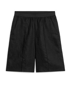 Knee-length Linen Shorts Black