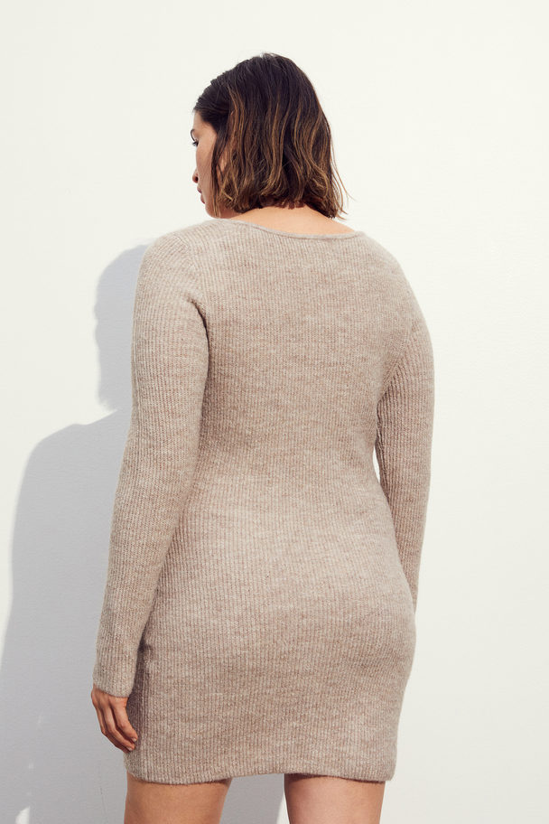 H&M Rib-knit Dress Beige Marl