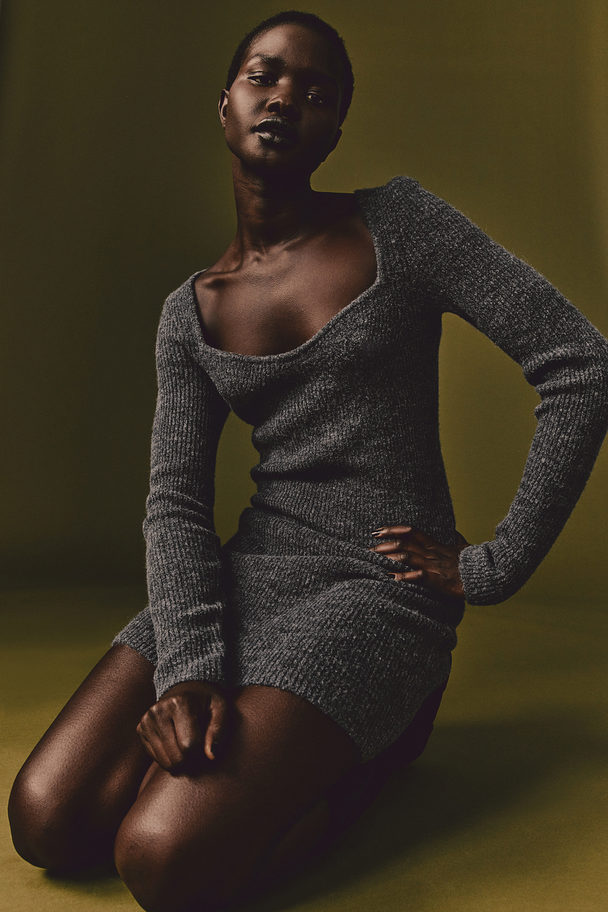 H&M Rib-knit Dress Dark Grey Marl