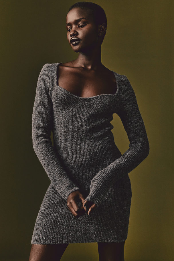 H&M Rib-knit Dress Dark Grey Marl