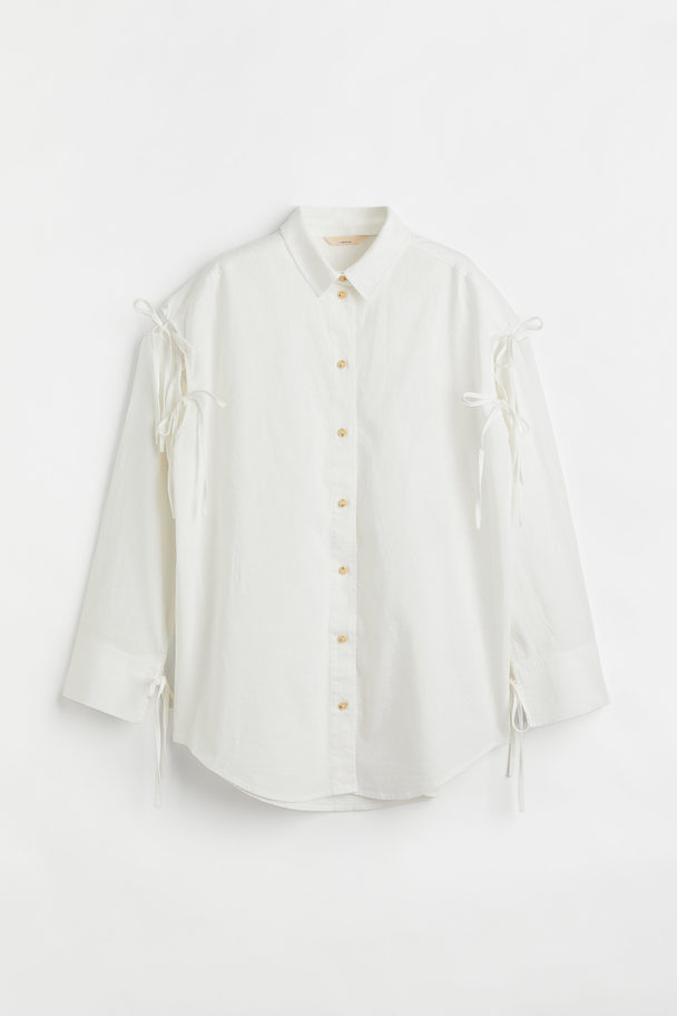 H&M Oversized Bluse aus Leinenmix Weiß