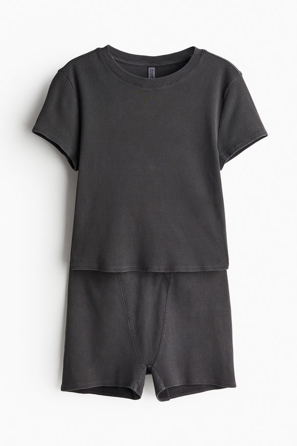 H&M Pyjamas Med T-shirt Og Boksershorts Mørk Grå
