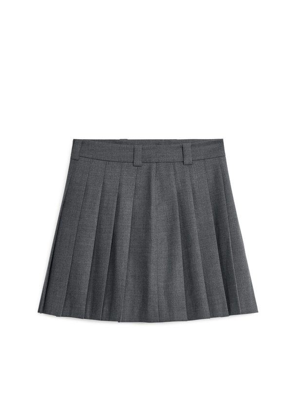 ARKET Pleated Wool-blend Mini Skirt Grey Melange