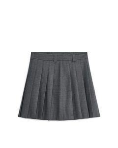 Pleated Wool-blend Mini Skirt Grey Melange