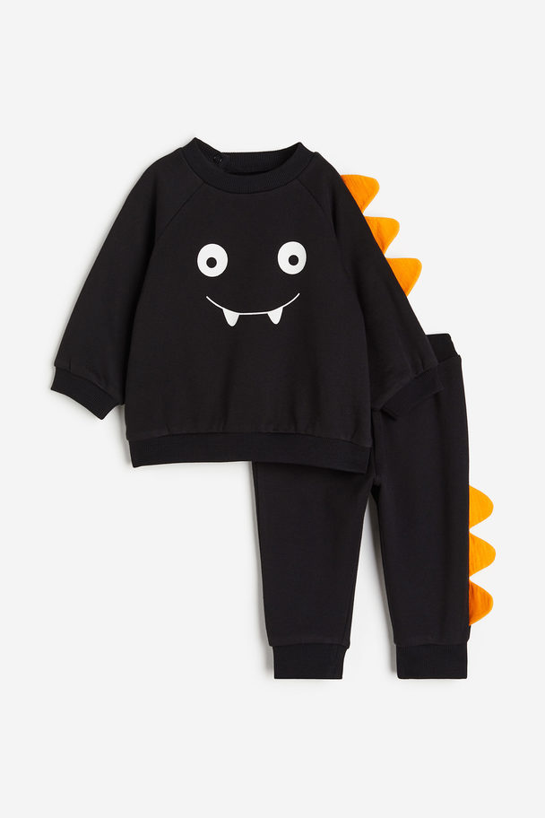 H&M Tweedelige Set - Sweater En Joggers Met Applicatie Zwart/monster
