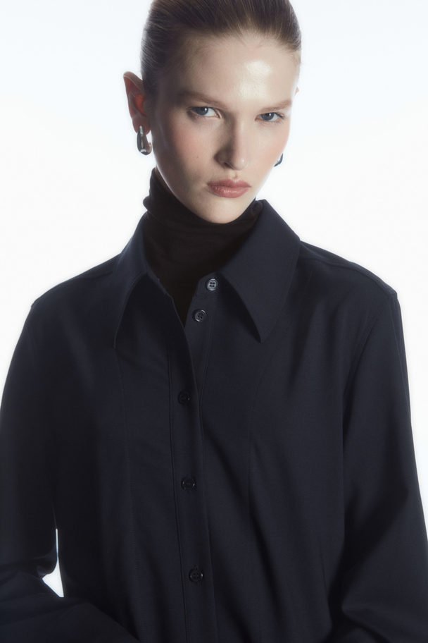 COS Asymmetric Wool Shirt Dress Navy