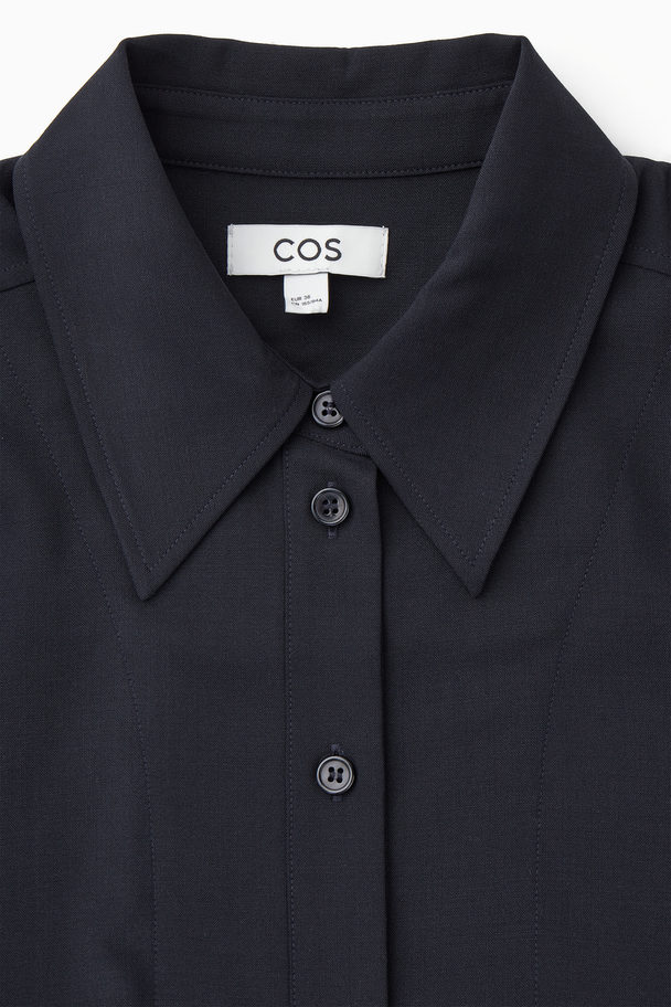 COS Asymmetrisk Skjortklänning I Ull Marinblå