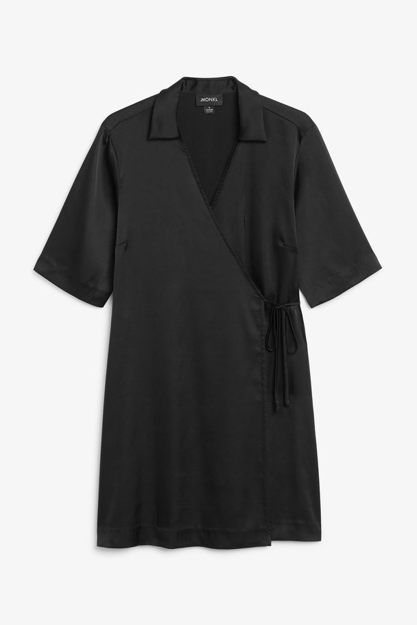 Monki Black Satin Wrap Dress Black