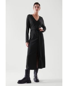 Long-sleeve Wrap Dress Black