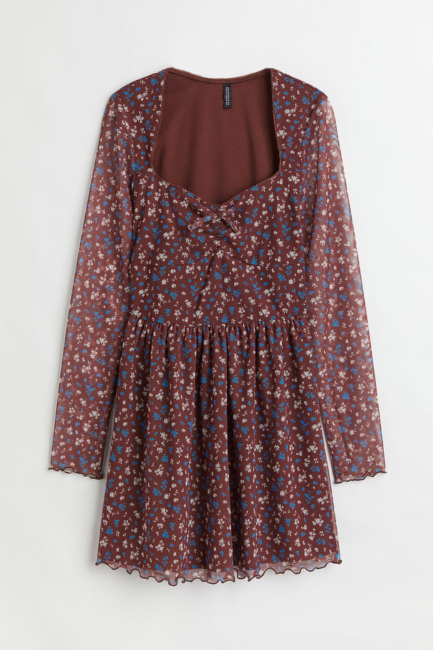 H&M Patterned Mesh Dress Brown/floral