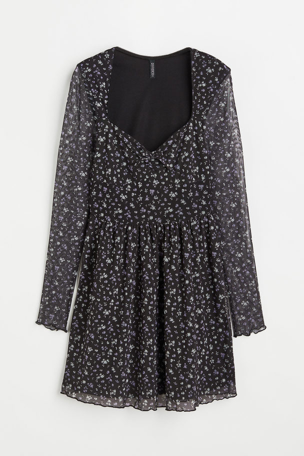 H&M Patterned Mesh Dress Black/small Flowers