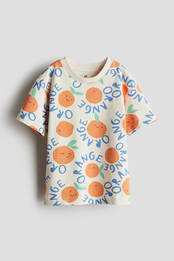 H&M Printed T-shirt Natural White/oranges