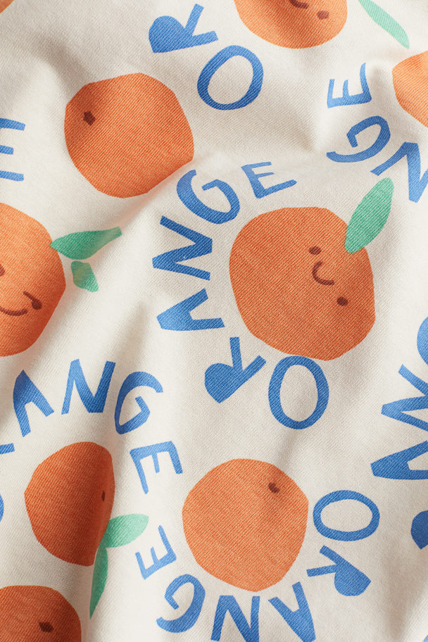 H&M T-Shirt mit Print Naturweiß/Orangen