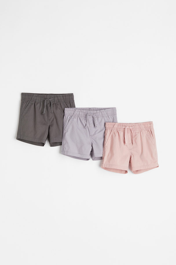 H&M 3-pack Cotton Shorts Light Pink/light Purple