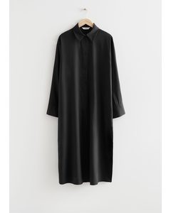 Silk Shirt Midi Dress Black