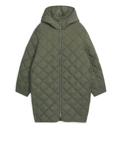 Hooded Quilt Jacket Khaki Green