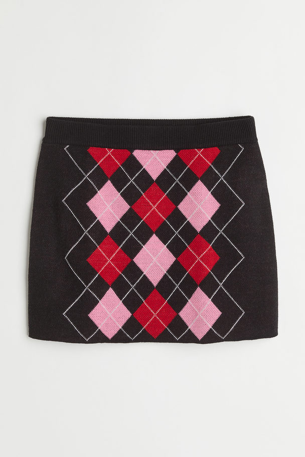 H&M Jacquard-knit Skirt Black/argyle Pattern