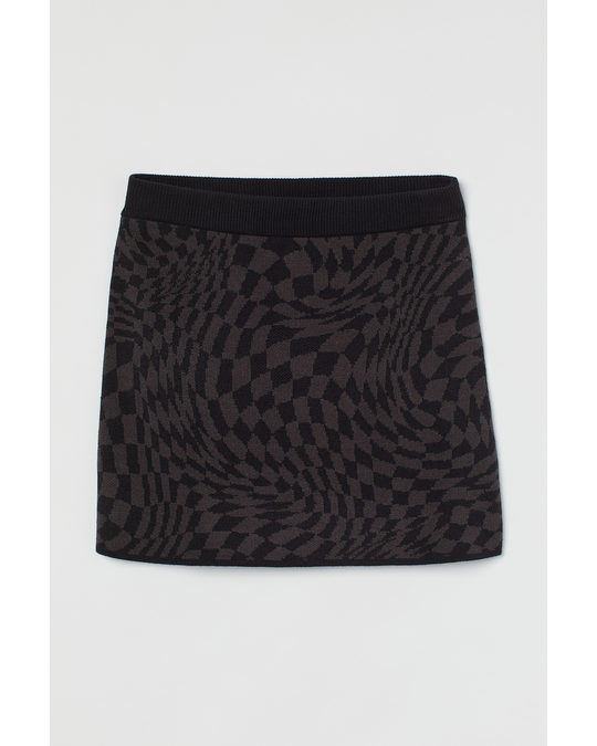 H&M Jacquard-knit Skirt Black/checked