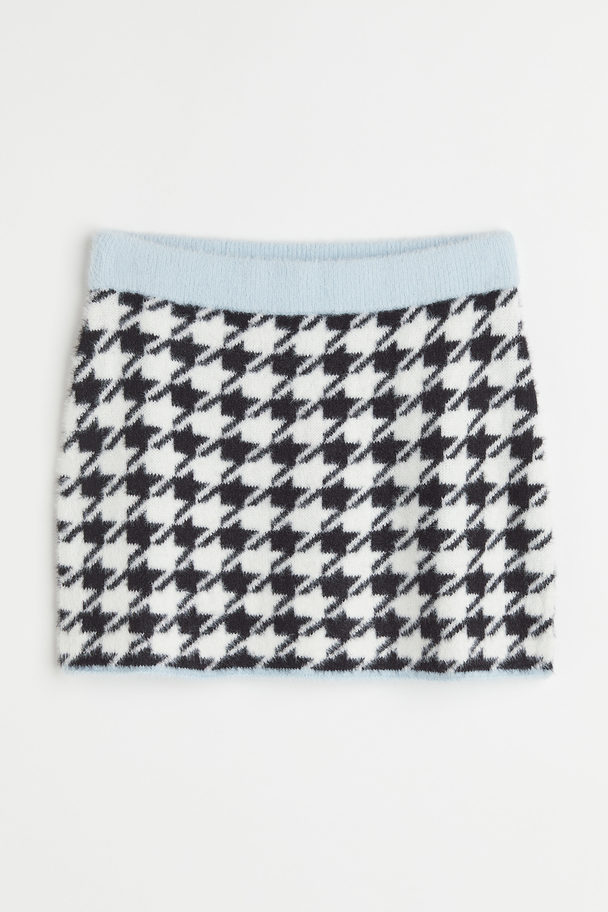 H&M Jacquard-knit Skirt Black/dogtooth-patterned