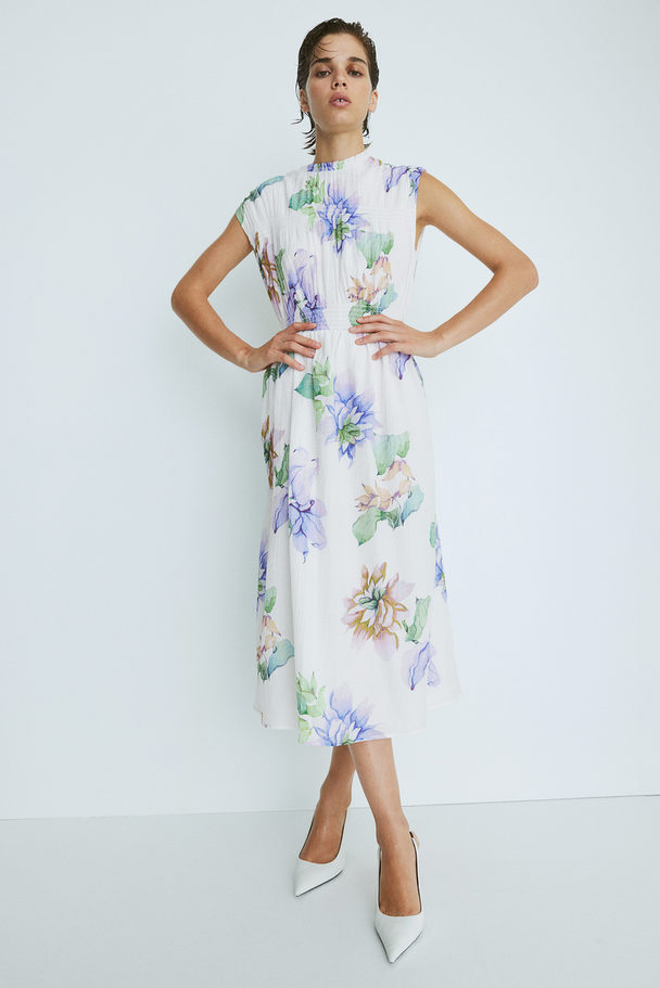 H&M Jurk Met Smokwerk Wit/bloemen