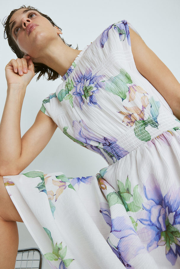 H&M Jurk Met Smokwerk Wit/bloemen