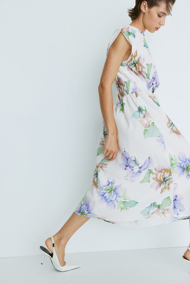 H&M Jurk Met Smokwerk Wit/bloemen