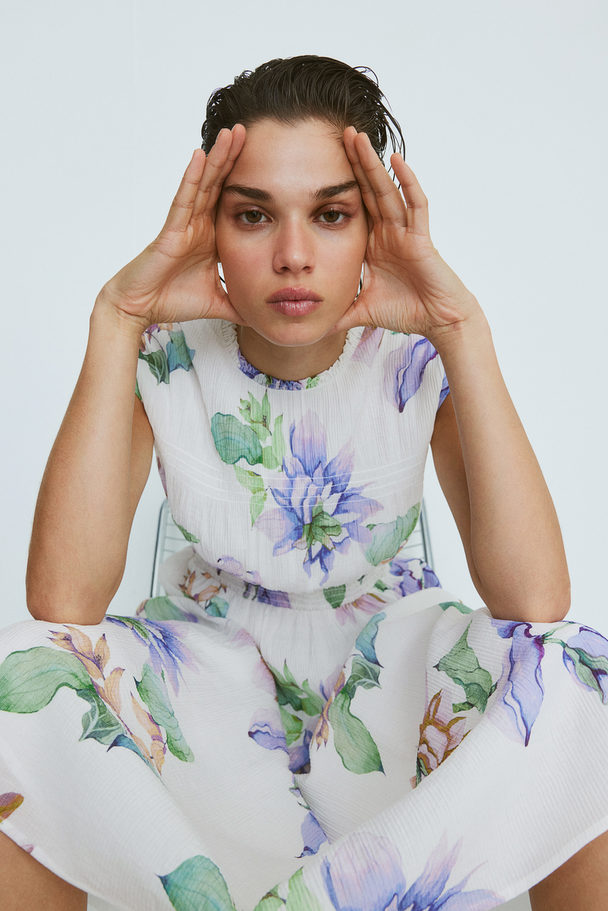 H&M Jurk Met Smokwerk Wit/bloemen